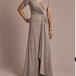Mother of the Bride Oleg Cassini Shimmering Taupe Gown